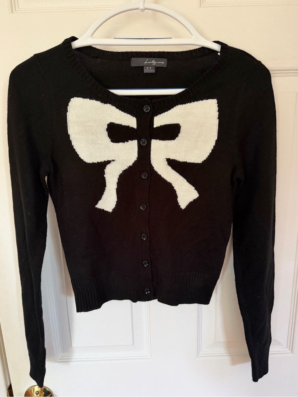 Coquette Black and White Bow-Graphic Cardigan Sweater with Buttons